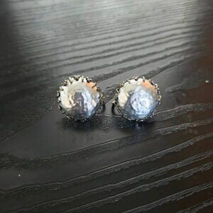 Vintage Signed Miriam Haskell Baroque Faux Pearl Screw back Clip Earrings 1940s